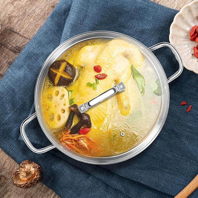 Homikit Large Stock Pot 14 Quart, Stainless Steel Chicken Soup Pot with Lid for Canning Steaming Stewing, Tri-ply Heavy Bottom Cooking Boiling Pasta Induction Stockpot, Dishwasher Safe