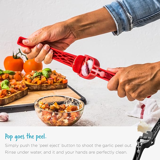 Dreamfarm Garject Lite 2-In-1 Garlic Peeler, Garlic Press & Mincer with Garlic Peel Ejector, Nylon - Red