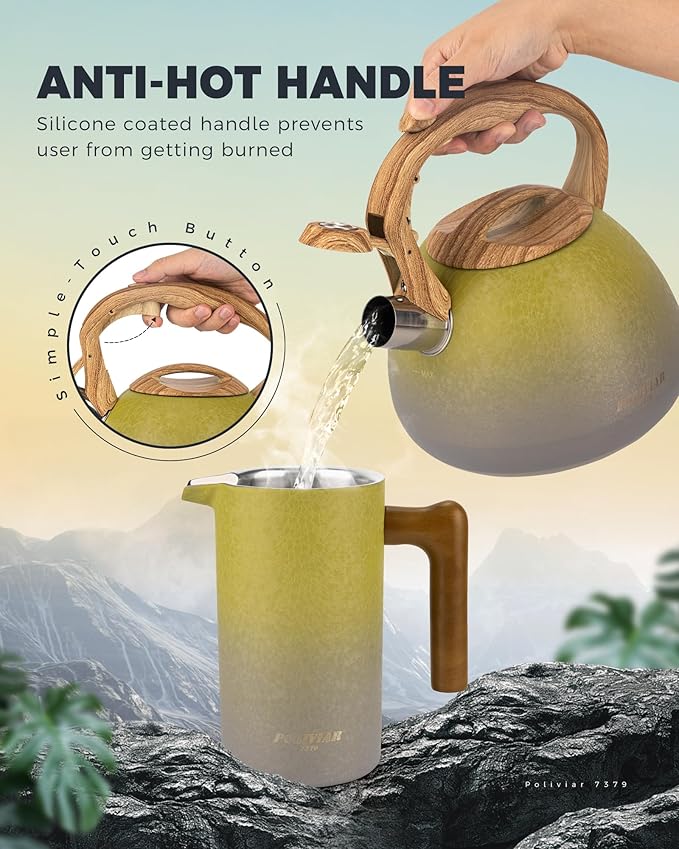 POLIVIAR Tea Kettle, 2.7 Quart Stovetop Tea Kettle, Audible Whistling Teapot with Crackle Finish, Food Grade Stainless Steel for Anti-Rust, Anti Hot Handle, Suitable for All Heat Sources (JX2023-LYG)