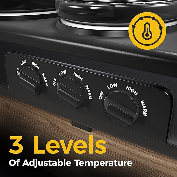 3 * 1.5 Quarts Triple Slow Cooker, Buffet Server & Warmer with 3 Removable Ceramic Pots, 3 Adjustable Temp Settings & 3 Metal Lid Rests, Stainless Steel, Black