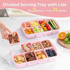 LUXEAR Divided Serving Tray with Lid and Handle Snack Box Charcuterie Container Dishwasher Safe 8 Compartment Snack Platters Portable Organizer for Candy, Snacks, Picnic, Party&Travel(2p pink)