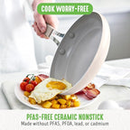 GreenLife 8” & 10” 2 Piece Nonstick Ceramic Frying Pan Set, Lightweight Healthy PFAS-Free Skillets, Dishwasher & Oven Safe, Durable Body, Silicone Stay-Cool Handles, Easy Release, Taupe