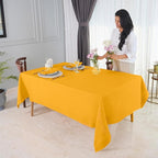 D'Moksha Homes Sunflower Yellow Linen Tablecloth for Rectangle Tables 60 x 140 Inch - Classic Hemstitch 100% Pure Linen Yellow Tablecloth - Machine Washable Cloth Table Cloth for Fall, Halloween