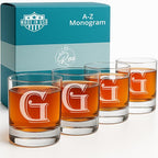 On The Rox Drinks 4 Piece Glass Set Engraved with G Monogram, 11-Ounce