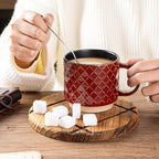 GBHOME 12 OZ Stackable Coffee Mugs, Ceramic Coffee Cups with Texture Patterns for Man,Woman,Dad,Mom, Modern Coffee Mugs Set of 4 for Latte/Cappuccino/Cocoa. Dishwasher&Microwave Safe, Red