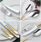 Hammered Silver Gold Silverware Set, OGORI 24-Piece 18/10 Stainless Steel Flatware Set, Service of 6