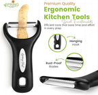 Spring Chef Stainless Steel Swivel, Y & Julienne Vegetable Peelers for Kitchen, Potato Peelers with Soft Grip Handles, Kitchen Utensils Set of 3 for Fruits, Veggies, Apple, Carrot, Cucumber - Black