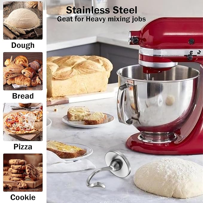 Food-Grade Stainless Steel Dough Hook for Kitchenaid Stand Mixer, Fits 4.5-5Qt Tilt-Head Stand Mixer attachments for kitchenaid mixer, Dough Hook for Kitchenaid Mixer Attachments, Dishwasher Safe