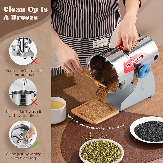 Moongiantgo Grain Mill Grinder Electric 800g High Speed Stainless Steel Grinder Pulverizer Commercial Motor with Overload Protector Grinding Machine for Dry Spice Cereals Coffee Corn Rice Pepper