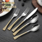 Lemeya Hammered Silver Gold Silverware Set,20 Piece Modern Flatware Set Service for 4,Mirror Polished Stainless Steel Cutlery Set Utensil Set Tableware,Kitchen Knives Forks Spoons Set,Dishwasher Safe