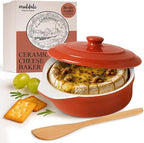 Muldale Brie Baker with Lid and Spreader - Camembert Baker Crock in Red - Free from Lead Ceramic Baking Dish - 5.5” - Fits Standard Camembert Wheel