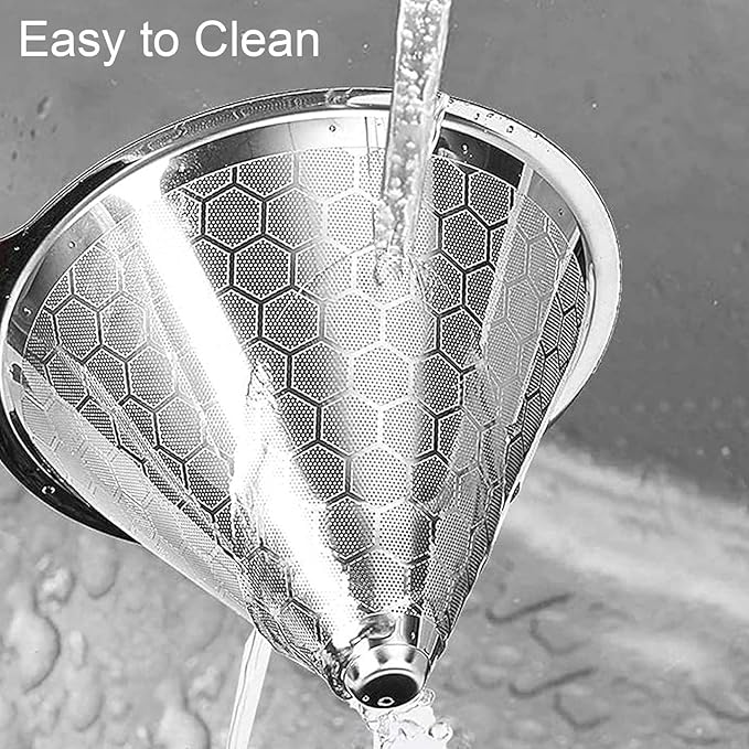Reusable Coffee Filter, Cone Pour Over Coffee Filter Compatible with Hario V60, Chemex, Ovalware, Stainless Steel Coffee Permanent Filter, Coffee Dripper for Cuisinart Coffee Maker Filter and Brewer