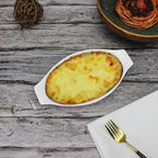 5 x 8 Inch Ceramic Oval Au Gratin Baking Dishes 12 OZ, Set of 4 Banana Split Bowls, for 1 or 2 Person Servings, Bakeware with Handle(10.3 IN) for Kitchen and Home, Oven & Microwave Safe