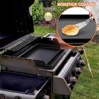 17" x 13" Nonstick Coating Cooking Griddle for Gas Grill, Universal Flat Top Cooking Plate Insert for Charcoal/Gas/Electric Grill with Grease Groove and Removable Handles
