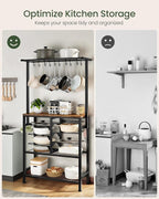 Pots and Pans Organizer Rack, Kitchen Bakers Rack, Multi-Tier Storage Shelf, Kitchen Island Table, Cooking Rack with Pots and Pans Storage, Rustic Brown and Black TPR60BF