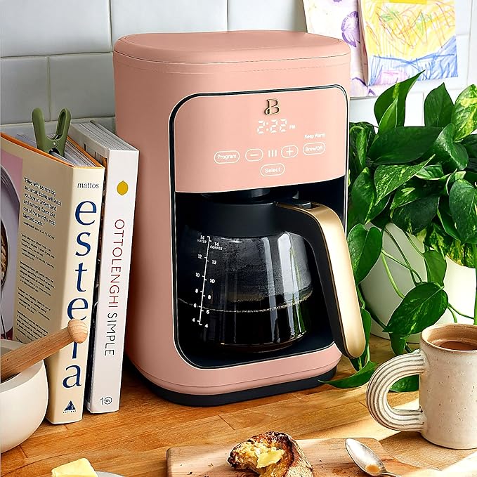 Beautiful Large Capacity 14-Cup Programmable Coffee Maker with 1-4 Cup Mode & Charcoal Filter by Beautiful (Rose)