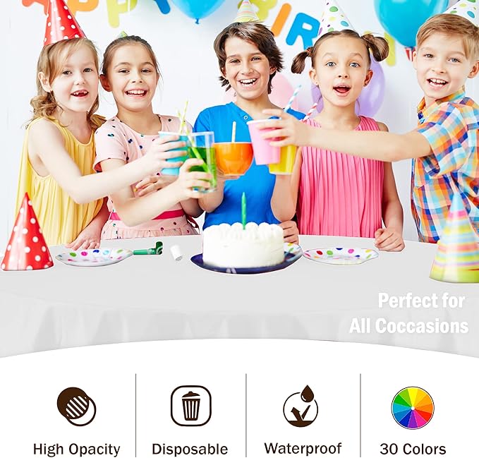 12-Pack Premium Plastic Tablecloth 84in. Round Table Cover - White