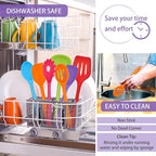 P&P CHEF Silicone Cooking Utensils Set of 7, Heat-proof Kitchen Utensils Set for Nonstick Cookware, Non-stick Spatula, Slotted Turner, Soup Ladle, Pasta Server, Spoon for Cooking Serving - Multicolor