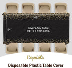 Exquisite Party Solids White and Gold Tablecloth 12-Pack New Years Plastic Tablecloth Black and Gold Dot 54in. X 108in. Rectangle Table Cover Black and Gold Party Decorations