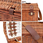 Juvale Picnic Basket for 4 People - 18.1 x 12.2 x 10.2 Inches, Brown, Classic - Complete Wicker Picnic Basket Set with Cooler Bag, Dishes, Utensils & Glasses