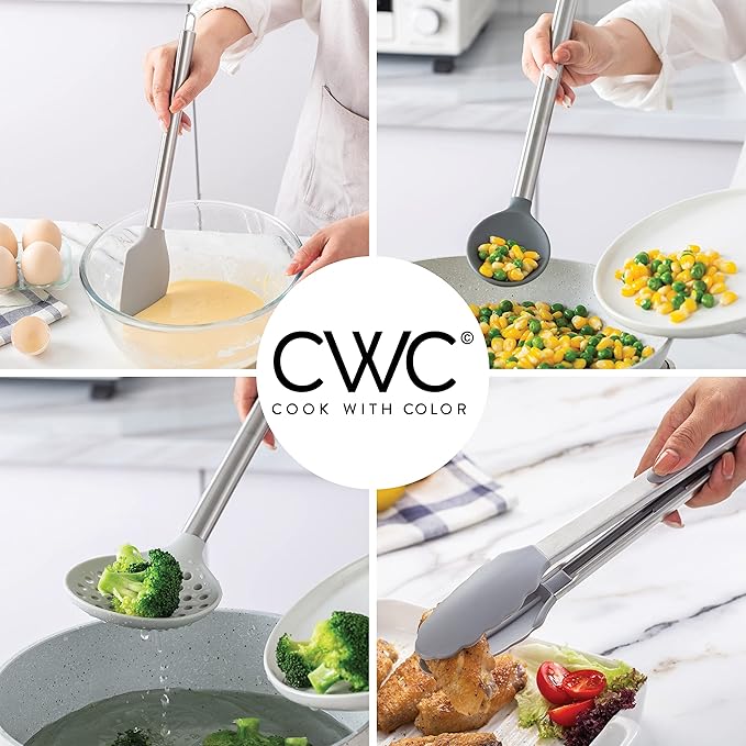 COOK WITH COLOR Silicone Cooking Utensils, Kitchen Utensil Set, Easy to Clean Silicone Kitchen Utensils, Cooking Utensils for Nonstick Cookware, Kitchen Gadgets Set, 10 Pieces, Grey Ombre