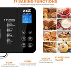 KBS 17-in-1 Bread Maker-Dual Heaters, 710W Machine Stainless Steel with Gluten-Free, Dough Maker,Jam,Yogurt PROG, Auto Nut Dispenser,Ceramic Pan& Touch Panel, 3 Loaf Sizes 3 Crust Colors,Recipes