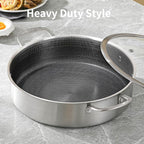 DELARLO Tri-Ply Stainless Steel 7QT Saute Pan With Lid Nonstick, 12 Inch Deep Frying Pan, Large Skillet, Cooker Pan,Dishwasher & Oven Safe