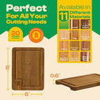Riveira Brown Bamboo Wood Cutting Board – Gourmet Bamboo Grandeur: 8 x 6 Wooden Cutting Board – Wooden Cutting Boards For Kitchen Decorative – Innovative Juice Grooves Wooden Chopping Board