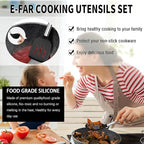 Silicone Cooking Utensils Set, E-far 14-Piece Black Kitchen Utensils Set with Holder, Kitchen Tools Spatulas with Stainless Steel Handle for Non-stick Cookware, Heat Resistant & Dishwasher safe