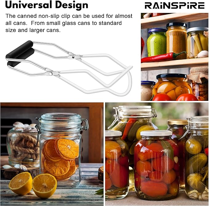 Rainspire Canning Jar Lifter, Canning Tongs Jar Lifter, Canning Tools, Canning Supplies for Home Kitchen, Stainless Steel, White