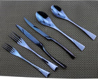 Flatware Set 18/10 Stainless Steel Mirror Polished Blue Cutlery - Silverware Utensil Set of Serrated Steak Knife Dinner Fork Knife Spoon Salad Fork Dessert Spoon,6 Piece Service for 1