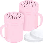 CUSINIUM 10oz Pink Stainless Steel Salt Pepper Dredge Shakers - With Plastic Cap - With Handle - Pack of 2