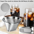 Stainless Steel Reusable Coffee Filter Compatible with Ninja Coffee Maker, 4 Cone Coffee Filters Coffee Basket, Permanent Coffee filters fit for Ninja CFP201 CFP300