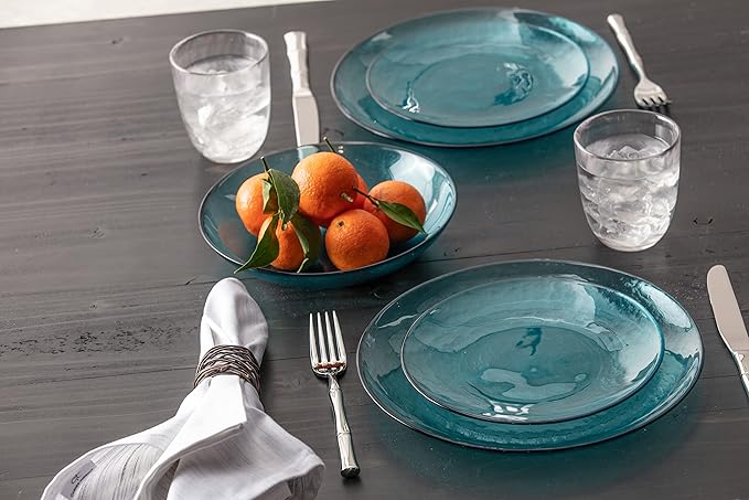 Fortessa Los Cabos Glass Drinkware Collection, 10 Ounce Tumbler (Set of 4), Lagoon Blue