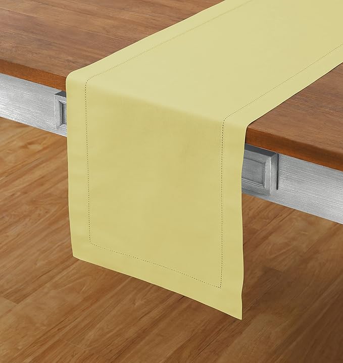 Solino Home Yellow Table Runner 90 Inches Long - Cotton Linen Hemstitch 14 x 90 Inch Table Runner for Dining and Summer
