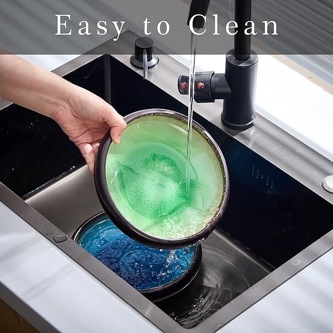 Ceramic Dinner Plates Set of 4, 8 Inch Large Porcelain Pasta and Salad Plates, Stoneware Plate Set for 4, Handmade Round Dishes for Home Decor, Microwave,Oven,and Dishwasher Safe, Green