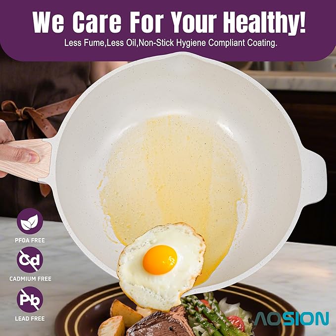 AOSION 12 Inch Nonstick Ceramic Deep Frying Pan,5.5QT Sauté Pan with lid,Large Skillet with Steam Rack,Healthy Jumbo Cooker,Stay Cool Handle,Induction Compatible, PFOA & PFAS Free. (PURPLE)
