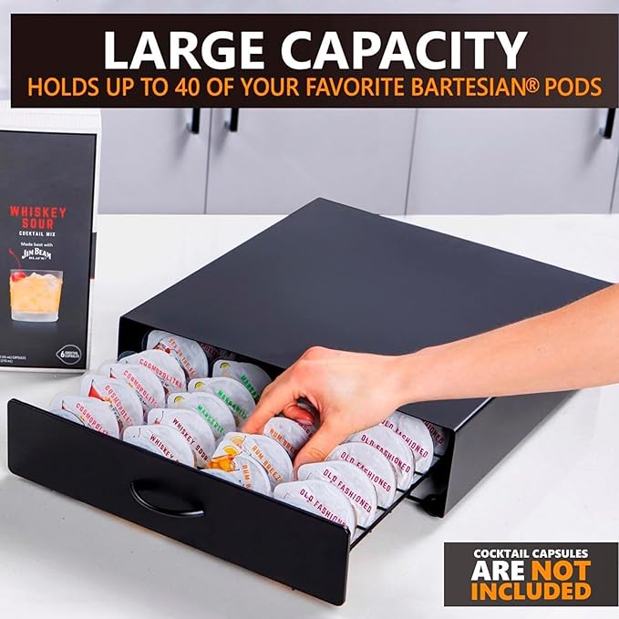 Bartesian Pod Holder – Holds 40 Bartesian Capsules – Stackable Pods Organizer Compatible with BEV by Black & Decker Cocktail Machine