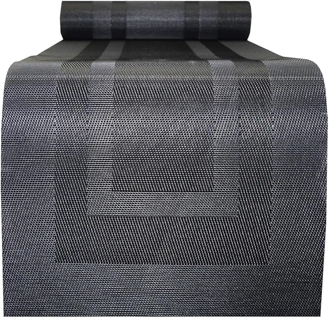PIGCHCY Placemats with Matching Table Runner,Heat Resistant Vinyl Woven Washable Table mats Sets (6 Placemats+1 Table Runner, Pure Black)