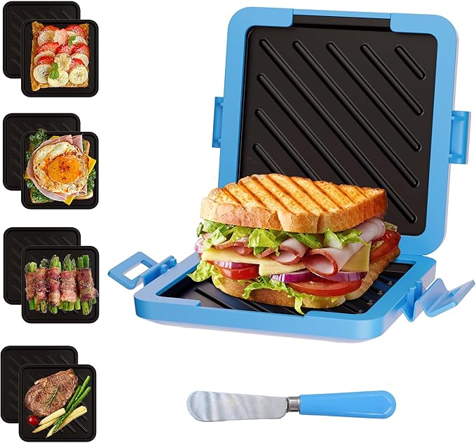 Blue Microwave Sandwich Grill and Toastie Maker, Microwave Toaster, Sandwich Maker, Panini Maker, Dishwasher Safe,NO Electricity,Wireless,Time Saving,Fast,Toastie Safe in Microwave Oven