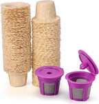 2 Pack Reusable K Cups with 100 Count Natural Paper Filters,Compatible with Keurig Single Serve 1.0 and 2.0, Fits All Reusable K Cup Coffee Pods