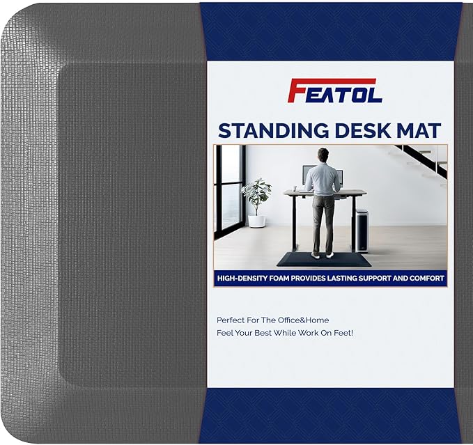 FEATOL Anti Fatigue Mat Floor Mat, Extra Thick Standing Office Desk Mat Memory Foam Cushioned Anti Fatigue Ergonomic Kitchen Mats Comfort Standing Pad NOT PVC 9/10 Inch Thick (Grey, 20x59x9/10-Inch)