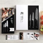 Wakoli MIK Damascus 3-Piece Knife Set – Japanese Style Kitchen Knives | Genuine Damascus Steel Blades with VG10 Core | Ergonomic Micarta Handles | Professional Chef Knife Gift Set in Elegant Box