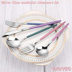 Mirror Silver multicolor Silverware Set, 20-Piece Stainless Steel Flatware Set, Satin Finish tableware Cutlery Set, Service for 4, Home and Restaurant, Dishwasher Safe