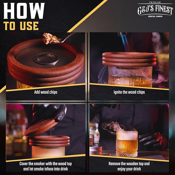 Whiskey Smoker Kit | Cocktail Smoker Kit| Bourbon Smoker Kit| Old Fashioned Smoker Kit with Torch & Glasses, 6 Wood Chips & Gift Box for Smoking Drinks| Whiskey Gift for Men (No Butane Incl.)