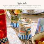 MACKENZIE-CHILDS Tumbler Glasses, Elegant Drinkware, Glasses with Gold Rim, 8 Ounces, Set of 2, Go Fish