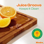 Riveira Bamboo End Grain Wood Cutting Board – Gourmet Bamboo Grandeur: 20 x 14 Wooden Cutting Boards – Wooden Cutting Boards For Kitchen Decorative – Innovative Juice Grooves End Grain Cutting Board