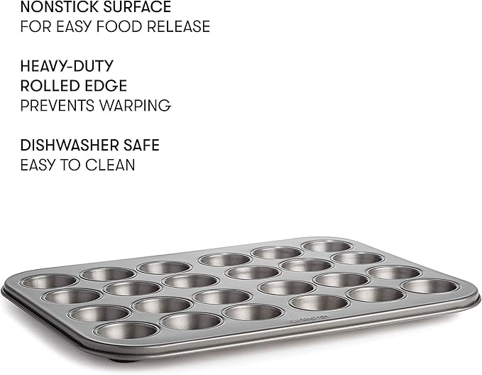Cooking Light Carbon Steel Mini Muffin Pan Gray | Non-Stick | Heavy Duty | 24-Cup | Pack of 6