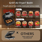 Zstar Indoor Grill Air Fryer Combo with See-Through Window, 7-in-1 Smokeless Electric Air Grill up to 450°F, 1750W Contact Grill with Non-Stick Removable Plates, Even Heat, Silicon Tongs as Gift, 4Qt
