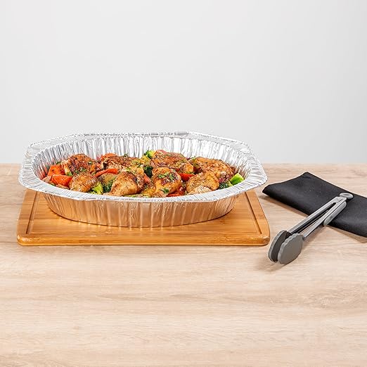 Restaurantware Foil Lux 17.6 x 14 x 3.1 Inch Oval Roasting Pans, 50 Oven-Ready Foil Pans - Freezable, Heavy-Duty, Aluminum Foil Disposable Baking Pans, For Cooking Turkey, Chicken, And More